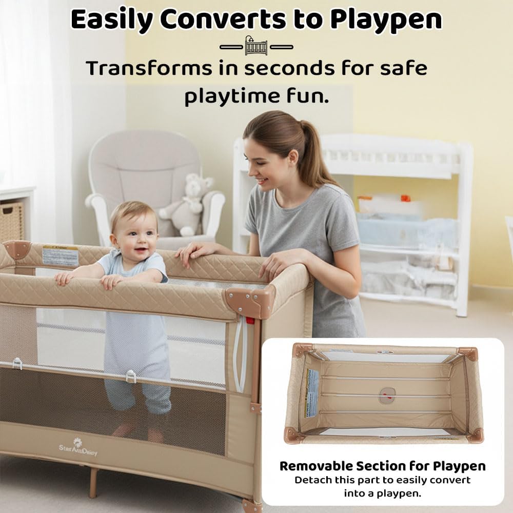 StarAndDaisy Cradle for new Born Baby Cradle for 0 to 3 Year Baby, Convertible playpen with Wheels,Storage Basket & Mosquito net Baby Sleeping Cradle/Bedside Bassinet - Assorted Colour
