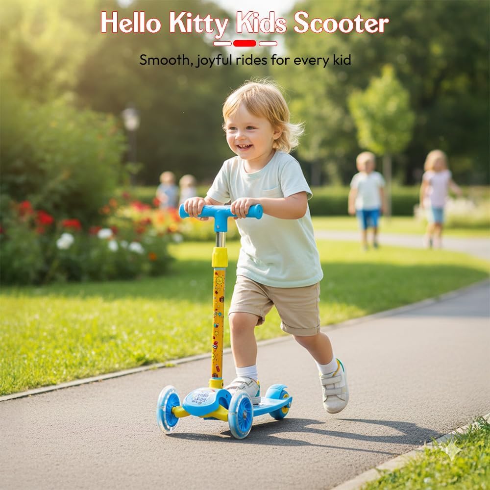 StarAndDaisy X Hello Kitty Kick Scooter for Kids 3+ Years, Foldable Skate Scooter for Children Girls & Boys with 4 Level Height Adjustment, LED Wheels & Brakes - Blue