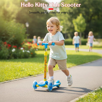 StarAndDaisy X Hello Kitty Kick Scooter for Kids 3+ Years, Foldable Skate Scooter for Children Girls & Boys with 4 Level Height Adjustment, LED Wheels & Brakes - Blue