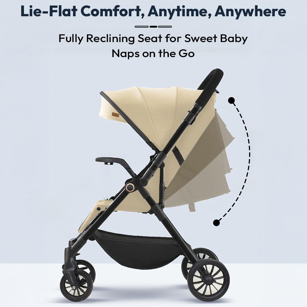 StarAndDaisy Stroller for Baby Boy Girl 0 to 5 Years/Foldable Baby Stroller Light Weight with Multi-Level Seat Recline, 5 Point Safety Belt, Pram for Kids- Khaki