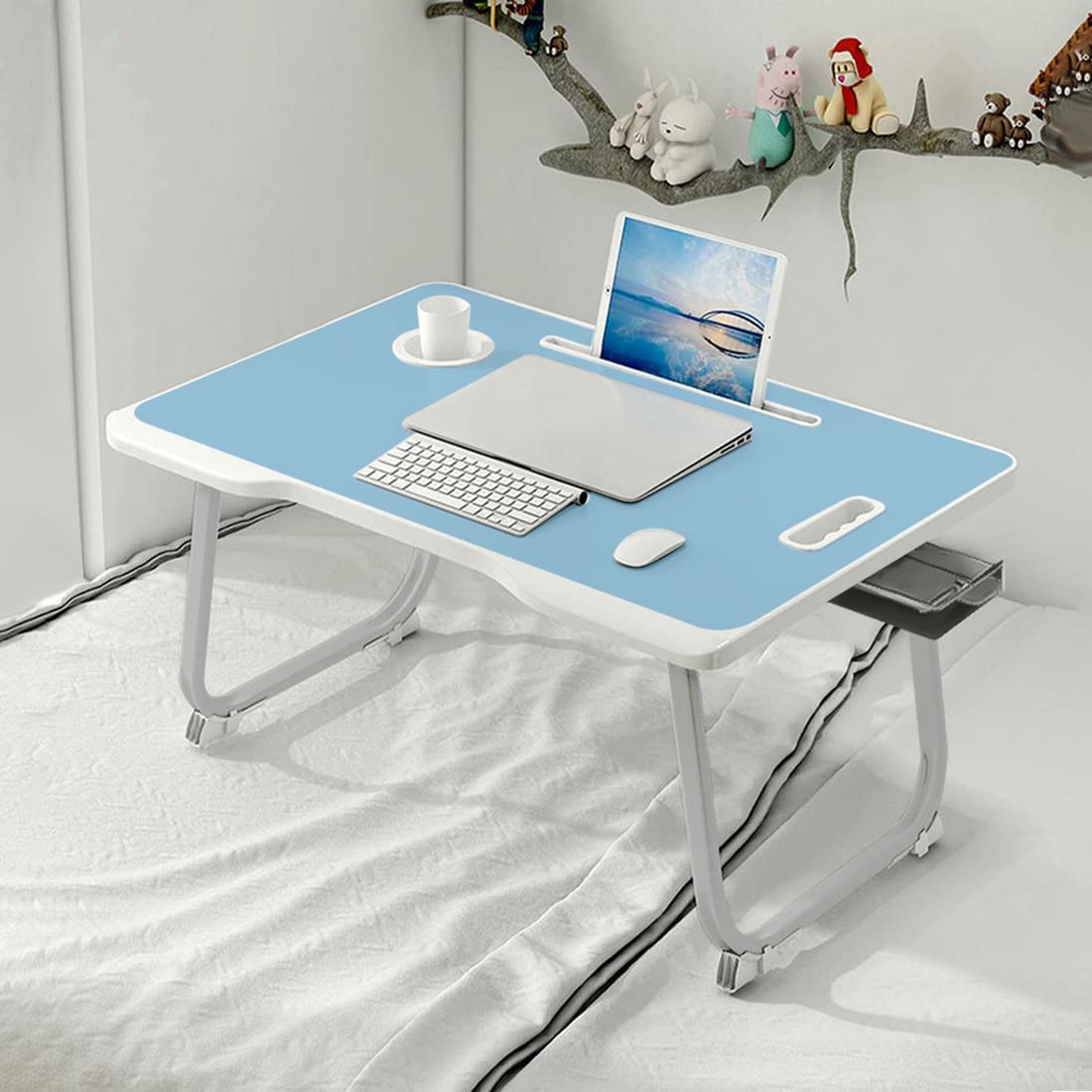 StarAndDaisy Baby Kids Foldable Study Desk/Baby Bed Table for Laptop and Study/Laptop Table Stand with Height Adjustable - USB-Grey1
