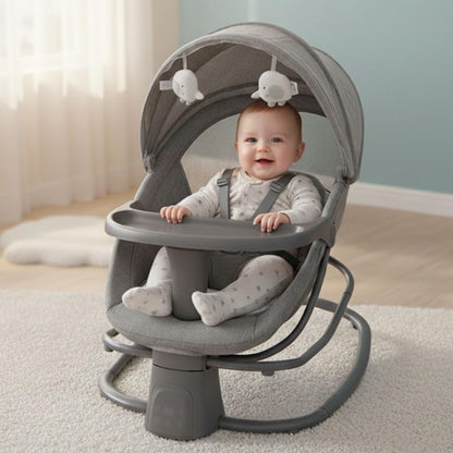 StarAndDaisy X Mastela 4 in 1 Swing Rocker Automatic for Newborn Baby 0 to 18 Month Girl & Boy with 4- Swing Modes, Detachable Tray, Backrest Adjustment Bassinet, Bluetooth Playback (4 in 1-Dark Grey)