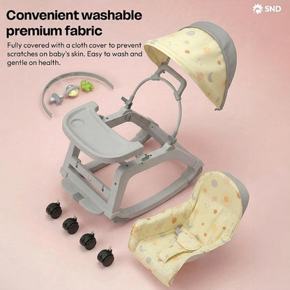 StarAndDaisy 5-in-1 Baby Rockers for 0 to 2 Years, Baby Multi Functional Rocker chair for Babies, Infants & Toddler with Removable Mattress, Swing & Bouncer/Cradle with adjustale Canopy & hanging toys - Blue