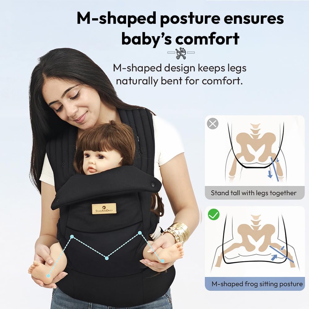 StarAndDaisy 4-in-1 Baby Carrier for 0 to 3 Year Baby/Kangaroo Bag with Comfortable Soft Hip Seat/Baby Carrier - 4 Carrying Positions with 2 Storage Pockets - Blue (Black)