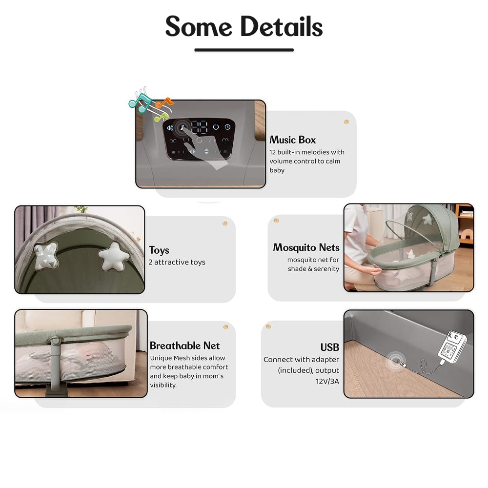 StarAndDaisy Breathable Fabric, Alloy Steel X Mastela Baby Swing Rocker with Mosquito Net, Baby Crib Cradle for Newborn Baby with Music, Multi-Mode Adjustment & Smart LED Panel