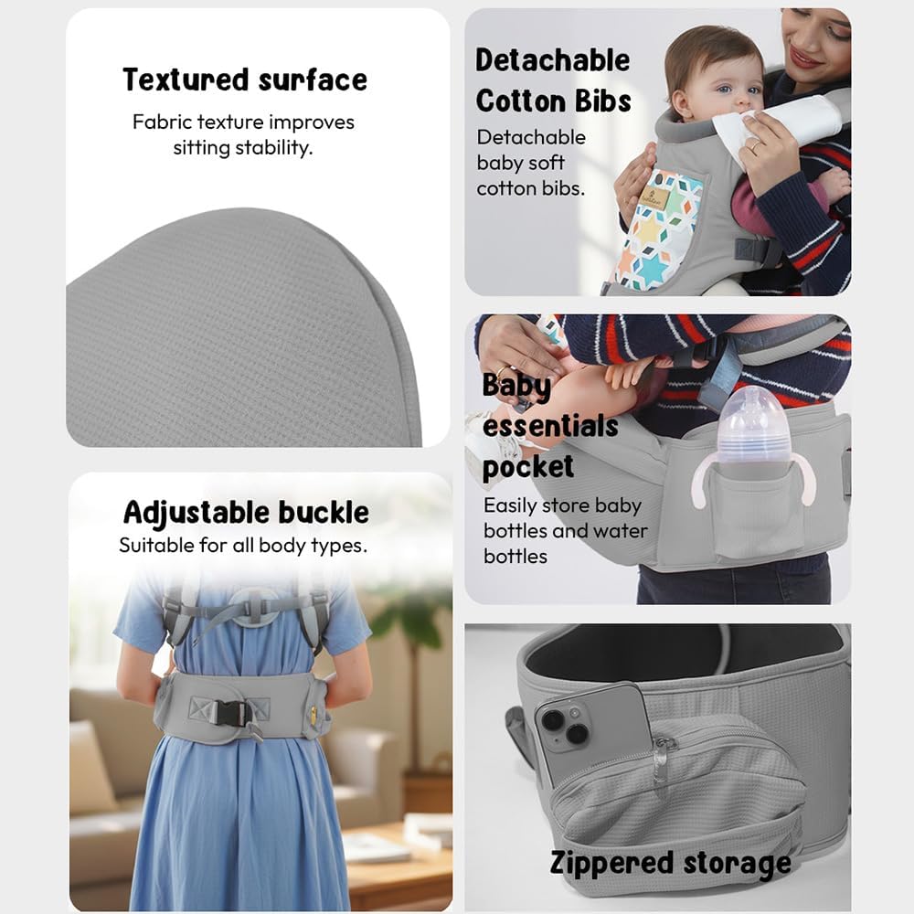 StarAndDaisy 4-in-1 Baby Carrier for 0 to 3 Year Baby/Kangaroo Bag with Comfortable Soft Hip Seat/Baby Carrier - 4 Carrying Positions with 2 Storage Pockets - Blue (4-in-1 Light Grey)