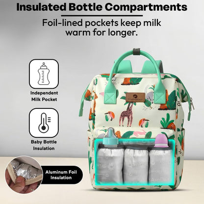 StarAndDaisy Baby Diaper Bag for Mother Travel/Diaper Bags for Mother for Travel with Laptop Pocket, Multi Compartments, Insulated Bottle Pockets, Waterproof, Ultra soft fabric - Green