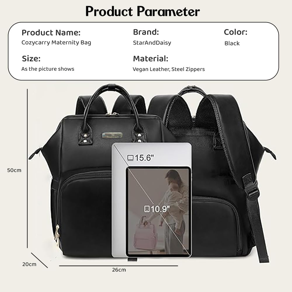 StarAndDaisy Diaper Bag for Mothers for Travel/Premium Vegan Leather Diaper Bag with Easy Acess Mobile Pocket, 26L Waterproof Baby Bag for Mother Travel with 16 Multipurpose Pockets