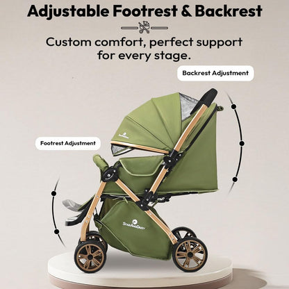 StarAndDaisy Foldable Baby Stroller for 0-3 years Infant & Toddler / Travel Pram for Baby with 360° Swivel Lockable Front Wheels , Multi-Level Recline & Adjustable Footrest , Removable Tray , Safety Harness Belt -Black