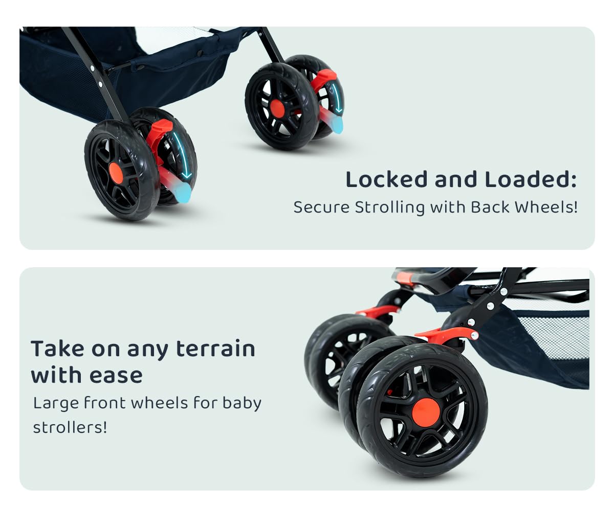 StarAndDaisy Sunrise Baby Stroller Lightweight Foldable Stroller for 0-5 Years, 3-Point Safety Harness, Adjustable Backrest, 360° Swivel Wheel, Extended Mosquito Net, Reversible Handlebar, Large Storage Basket(Delta)