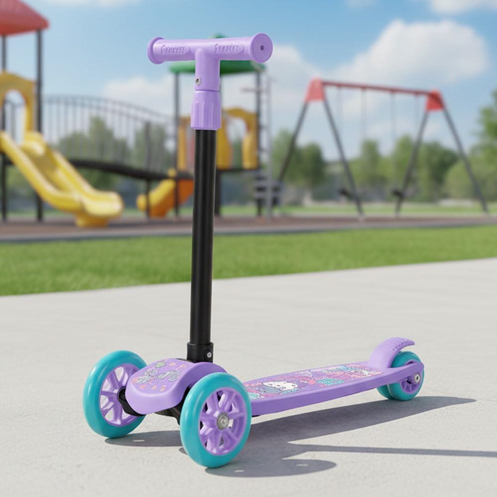StarAndDaisy X Hello Kitty Kick Scooter for Kids 3+ Years, Foldable Skate Scooter for Children Girls & Boys with 4 Level Height Adjustment, PVC Wheels & Brakes (Officially Licensed)- Purple