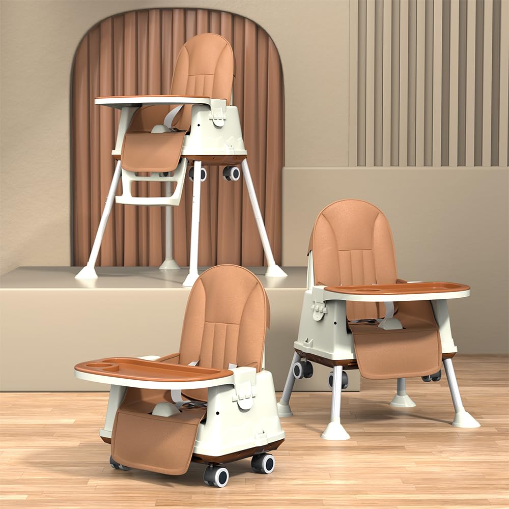 StarAndDaisy High Chair for Baby/Baby Feeding Chair for 0 to 5 Years with 4 in-1 Multifunctions/High Chair with Height Adjustable, Detachable Tray & One-Hand Adjustable - Coffee