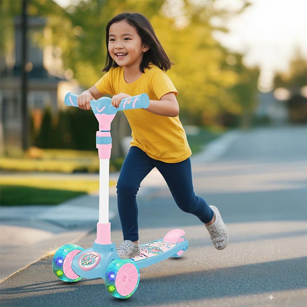 StarAndDaisy X Peppa Pig Kick Scooter for Kids 3+ Years, Foldable Skate Scooter for Children Boys & Girls with 4 Level Height Adjustment, LED Wheels & Brakes (Blue)