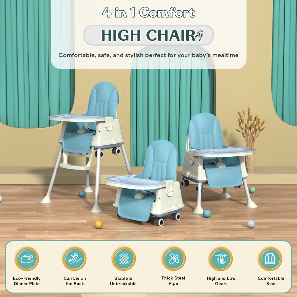 StarAndDaisy High Chair for Baby/Baby Feeding Chair for 0 to 5 Years with 4 in-1 Multifunctions/High Chair with Height Adjustable, Detachable Tray & One-Hand Adjustable -Blue