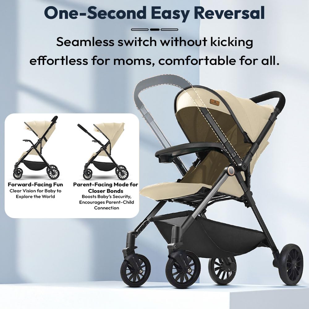 StarAndDaisy Stroller for Baby Boy Girl 0 to 5 Years/Foldable Baby Stroller Light Weight with Multi-Level Seat Recline, 5 Point Safety Belt, Pram for Kids- Khaki