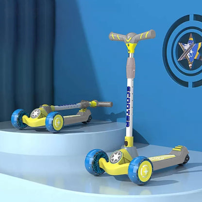 StarAndDaisy Kick Scooter for Kids 3-12 Boys & Girls / 3 Wheel Skating Scooter Boys & Girls with Pu Light Up LED Wheels/Skating Scooter 5 Level Adjustable Height and Easy to Fold (Grey-Yellow)
