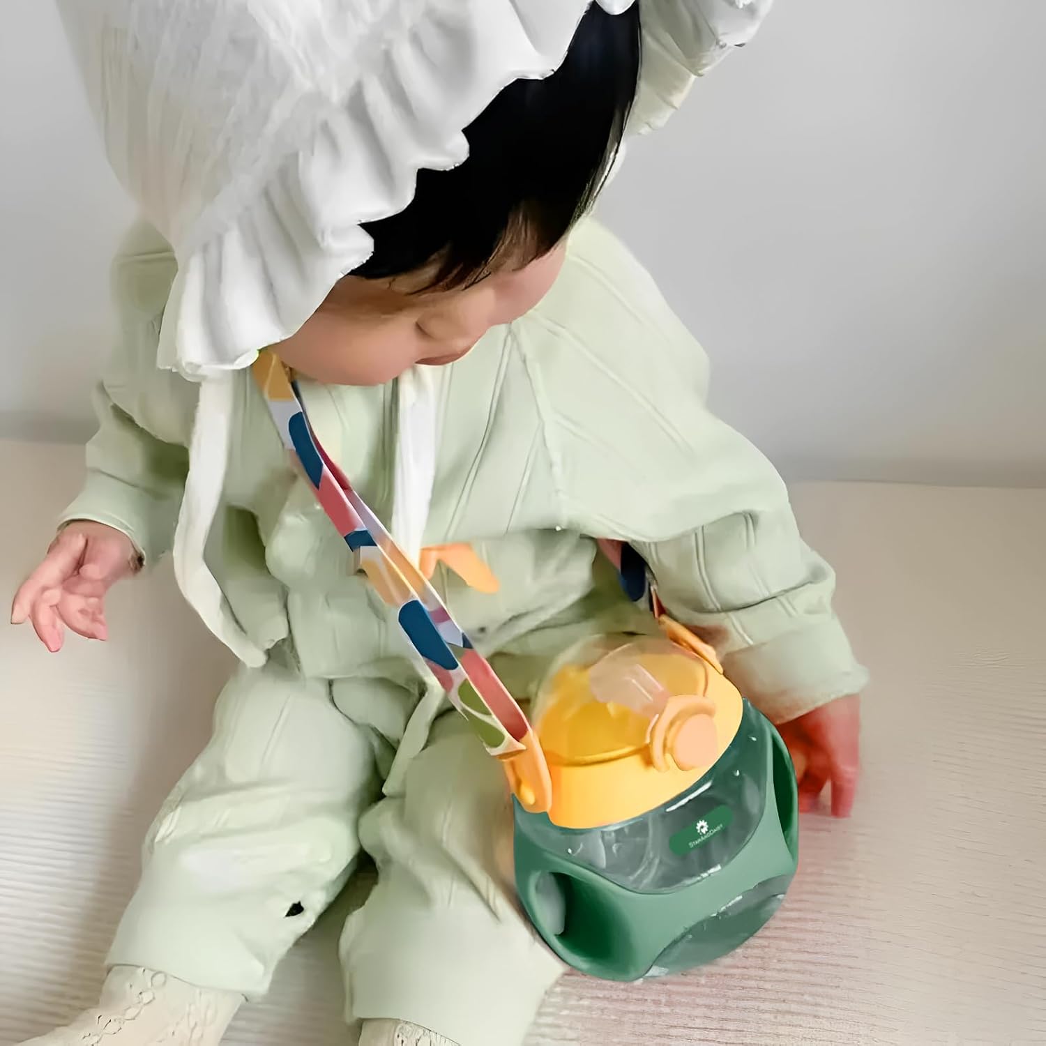 StarAndDaisy Premium Baby Sipper Bottle | Straw Sipper for Kids | Sippy Cup with Soft Silicone Straw BPA Free & Non Toxic for Baby or Kids of 12 Months-(350 ml, Green & Yellow)