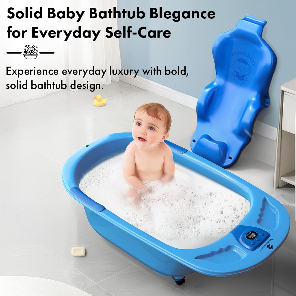 StarAndDaisy Baby Bath Tub for 0 to 5 Years/Bath Tub for Kids 0-3 Years/Infants Bathtub with Temperature Censor & Baby Bath Seat/Sling, Antislip Baby Bath Tub with Bath Chair (Light Blue)