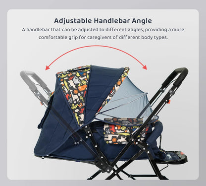 StarAndDaisy Sunrise Baby Stroller Lightweight Foldable Stroller for 0-5 Years, 3-Point Safety Harness, Adjustable Backrest, 360° Swivel Wheel, Extended Mosquito Net, Reversible Handlebar, Large Storage Basket(Delta)
