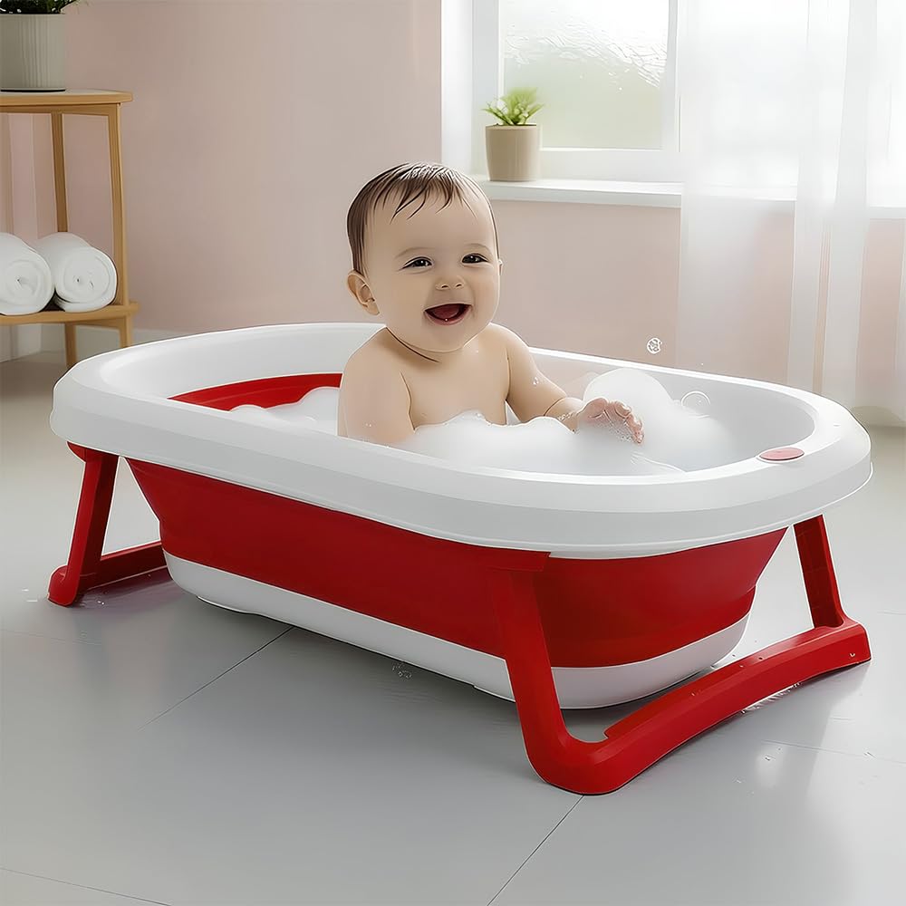 StarAndDaisy Baby Bath Tub for 0 to 5 Years/Bath Tub for Kids 0-3 Years, Tub for Girls & Boys with oldable Legs, Easy to Store -Red