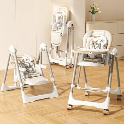 StarAndDaisy Galaxy 2 in1 Rocking Baby High Chair for Boys and Girls Dining Chair 4 Level Reclining Position, Adjustable Height, Locking Wheels, 5 Point Safety Belt (Brown)