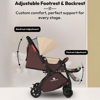 StarAndDaisy Foldable Stroller for Baby 0-3 Years Infant & Toddler / Travel Pram for Baby with Adjustable Canopy & Footrest with Lockable Wheels, Multi-Level Recline , Removable Tray , Safety Harness Belt - Grey