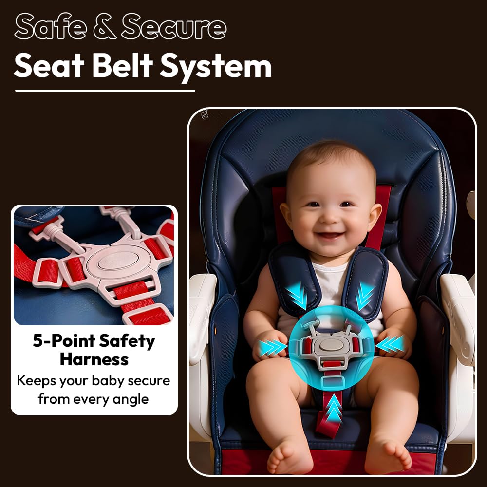 StarAndDaisy Premium Feeding Chairs 6 Months to 3 Year/ High Chair for Baby with Premium Leather Cushion / Baby Chair with 5 Level Seat & Foot Rest Adjustmnet, Height Adjustable, Detachble food Tray, One Click Foldable (Red & Blue)