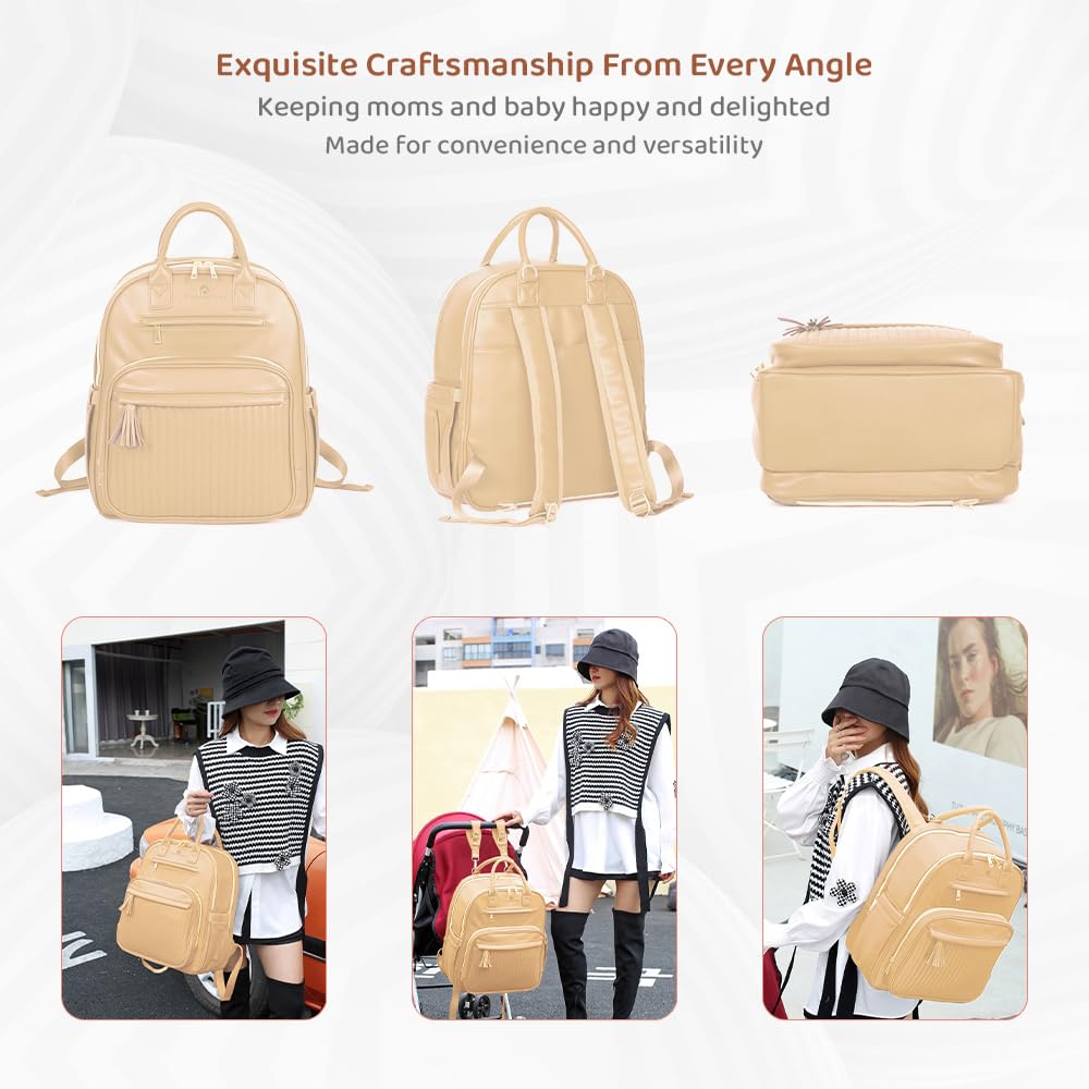 StarAndDaisy Baby Diaper Bag for Mothers/Mom Travel Maternity Backpack with Insulated Milk Bottle Pocket, Multi Compartments, Waterproof, Travel Friendly, Lightweight (Beige)