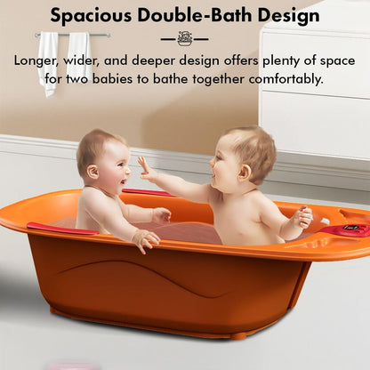 StarAndDaisy Baby Bath tub for 0 to 5 Years with Temperature Sensor/Bath Tub for Kids with Anti-Slip Legs/Bathtub for Baby with Baby Bather -Without Wheel(Orange - Red)