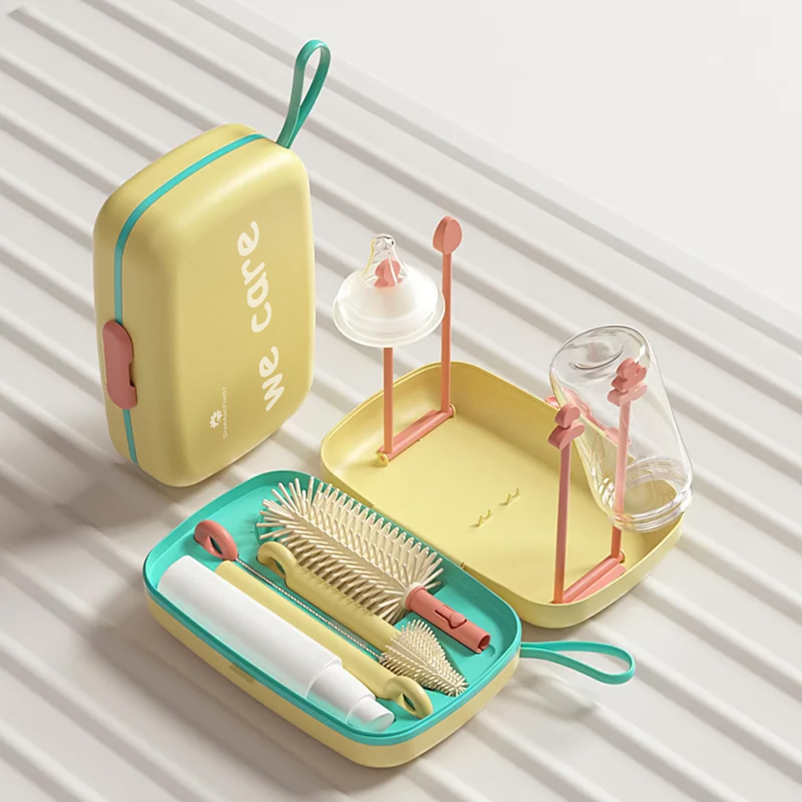 StarAndDaisy Baby Bottle Cleaning Brush With Silicone Bristle for Nipple | 360° Cleaning With Stand, Long Handle, Easy to Clean Narrow & Wide Neck Bottles With Corners