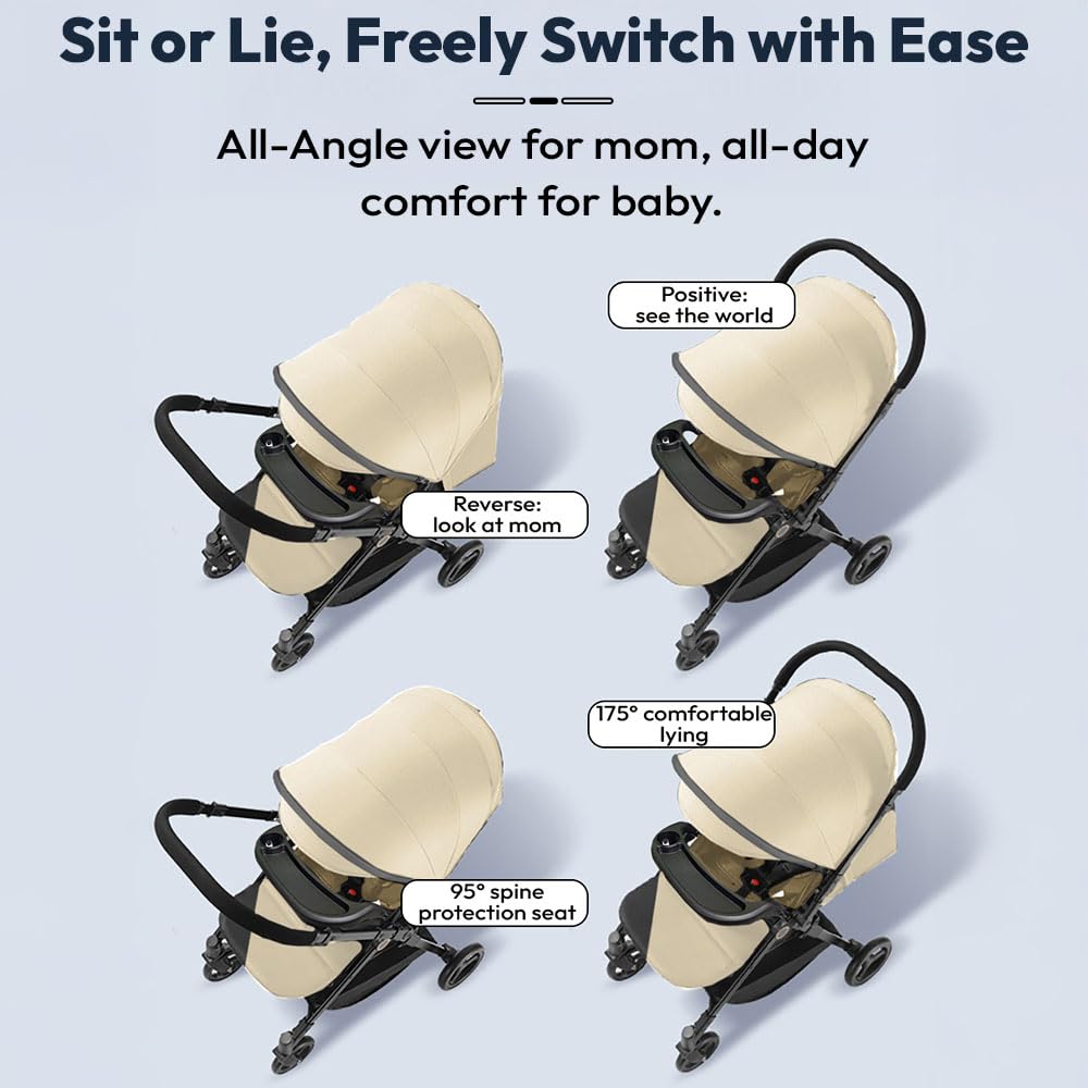 StarAndDaisy Stroller for Baby Boy Girl 0 to 5 Years/Foldable Baby Stroller Light Weight with Multi-Level Seat Recline, 5 Point Safety Belt, Pram for Kids- Khaki