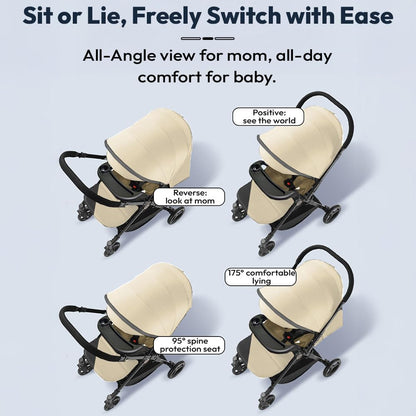 StarAndDaisy Stroller for Baby Boy Girl 0 to 5 Years/Foldable Baby Stroller Light Weight with Multi-Level Seat Recline, 5 Point Safety Belt, Pram for Kids- Khaki