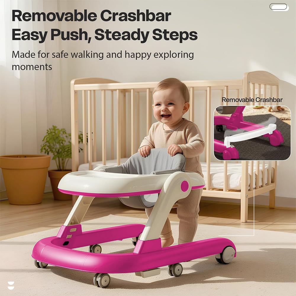 StarAndDaisy Baby Walker for 6-18 Month Baby Boy & Girl/Height Adjustment, Speed Control/Baby Walker for Kids with Safety Wheels and Comfortable Seat -Pink