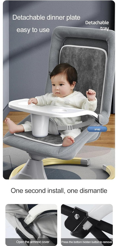 StarAndDaisy Baby Rockers for 0 to 2 Years, Baby Multi Functional Rocker for Babies, Infants & Toddler with Mattress, 5-Level Automatic Swing & Bouncer/Cradle with Touch Panel & Hanging Toys (Grey.)