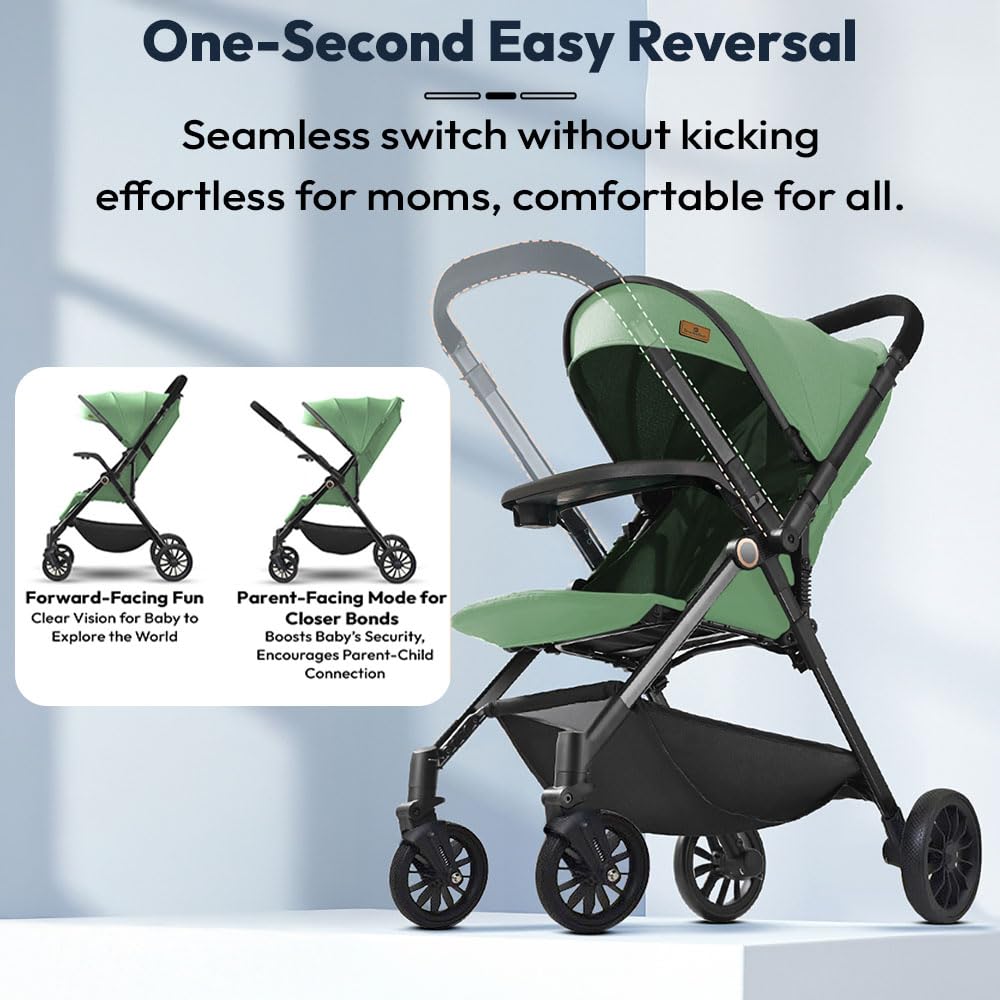 StarAndDaisy Stroller for Baby Boy Girl 0 to 5 Years/Foldable Baby Stroller Light Weight with Multi-Level Seat Recline, 5 Point Safety Belt, Pram for Kids-Green