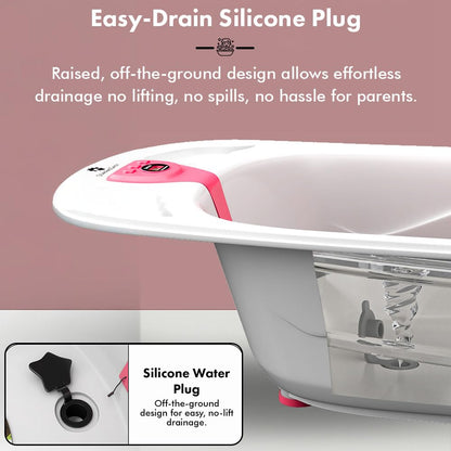 StarAndDaisy Baby Bath tub for 0 to 5 Years with Temperature Sensor/Bath Tub for Kids with Anti-Slip Legs/Bathtub for Baby with Baby Bather Without Wheel(White-Pink)