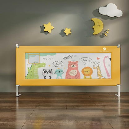 StarAndDaisy Bed Guard Rail for Baby/Kids Safety with T-Body Support Frame, Adjustable Height/Portable Single Side Bed Rail for Infant & Toddler's Safety (Printed Yellow-1.5 M)
