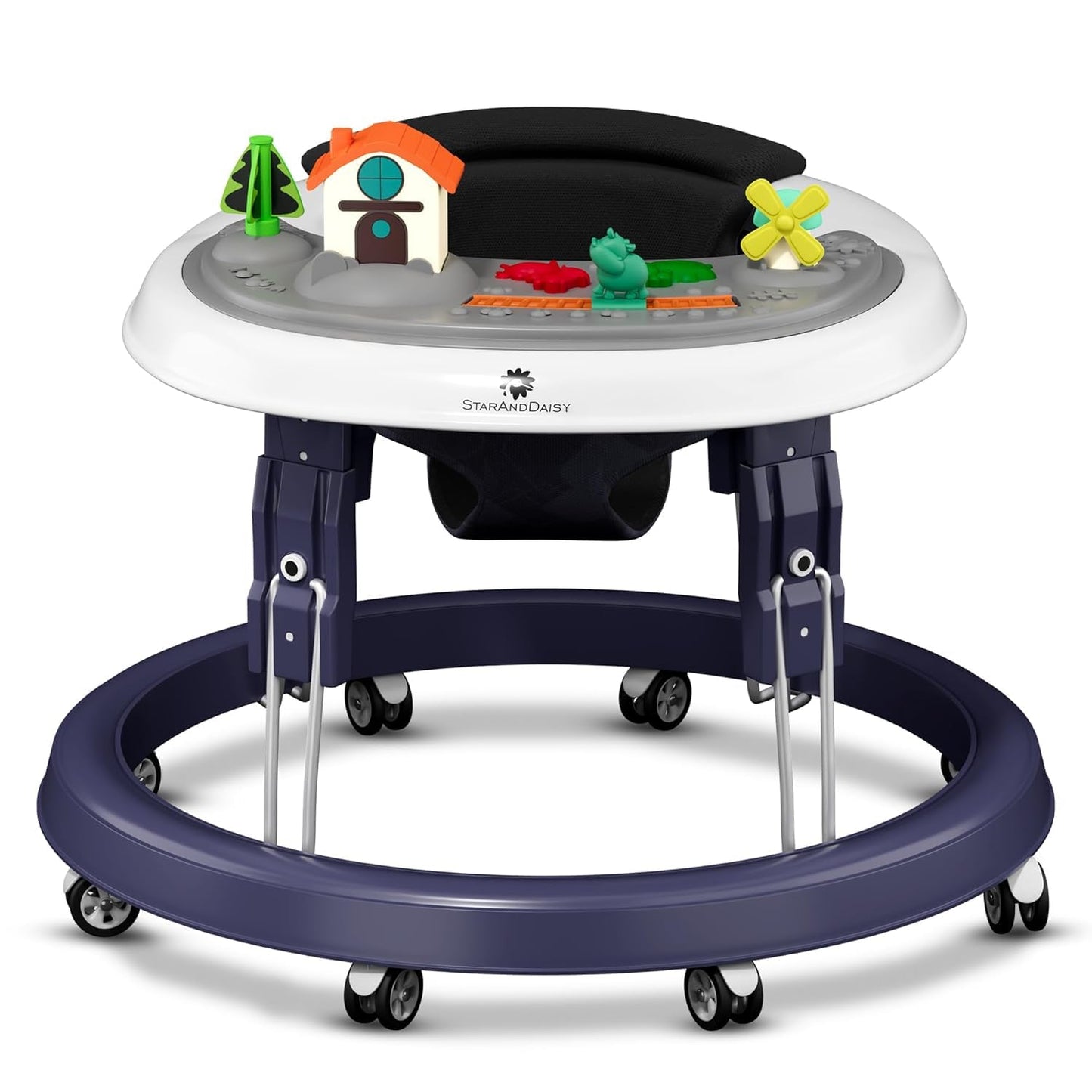 StarAndDaisy Walker for Kids 6 to 24 Months/Baby Walker Boys & Girls with 360° Rotational Wheels, Toy Tray & Padded Seat/Foldable Walker for Kids for 1 Year with Adjustable Height -Blue