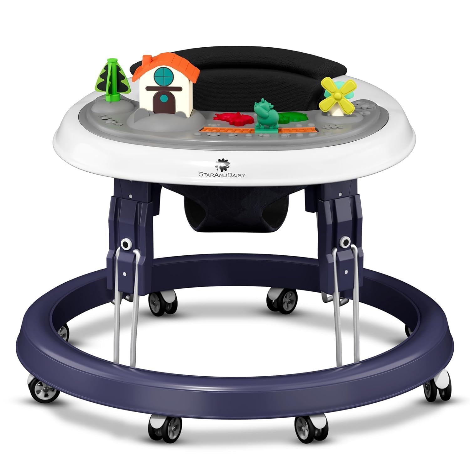 StarAndDaisy Walker for Kids 6 to 24 Months/Baby Walker Boys & Girls with 360° Rotational Wheels, Toy Tray & Padded Seat/Foldable Walker for Kids for 1 Year with Adjustable Height -Blue
