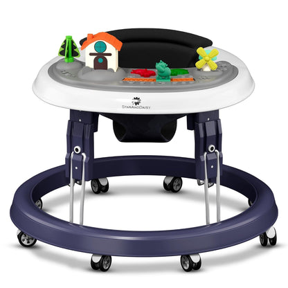 StarAndDaisy Walker for Kids 6 to 24 Months/Baby Walker Boys & Girls with 360° Rotational Wheels, Toy Tray & Padded Seat/Foldable Walker for Kids for 1 Year with Adjustable Height -Blue