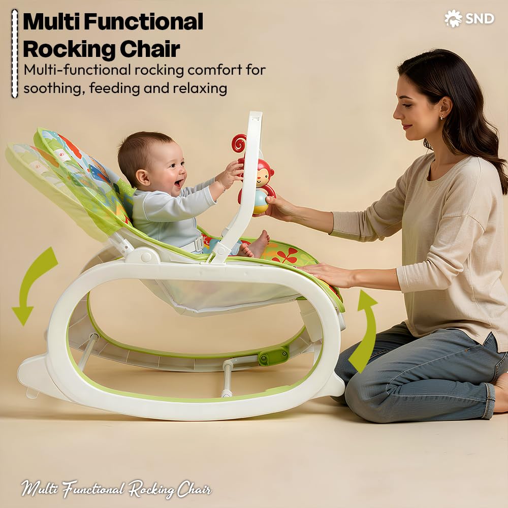 StarAndDaisy Baby Rockers for 0 to 2 Years, Baby Multi Functional Rocker chair for Babies, Infants & Toddler with Removable Mattress, Swing & Bouncer/Cradle with Vibrations, music & Hanging Toys (Rocker-Red)