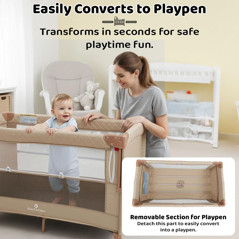StarAndDaisy Cradle for New Born Baby Cradle for 0 to 3 Year Baby with Wheels,Storage Basket & Mosquito net Baby Sleeping Cradle/Bedside Bassinet for (CozyCove-Beige)