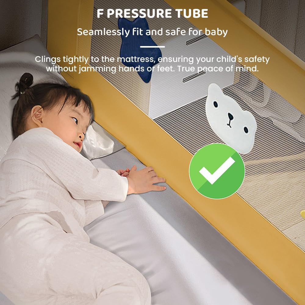 StarAndDaisy Bed Guard Rail for Baby/Kids with U-Full Body Support Frame, Height Adjustable/Portable Single Side Bed Rail for Toddler's Safety (Embroidered Yellow - 1.8M)