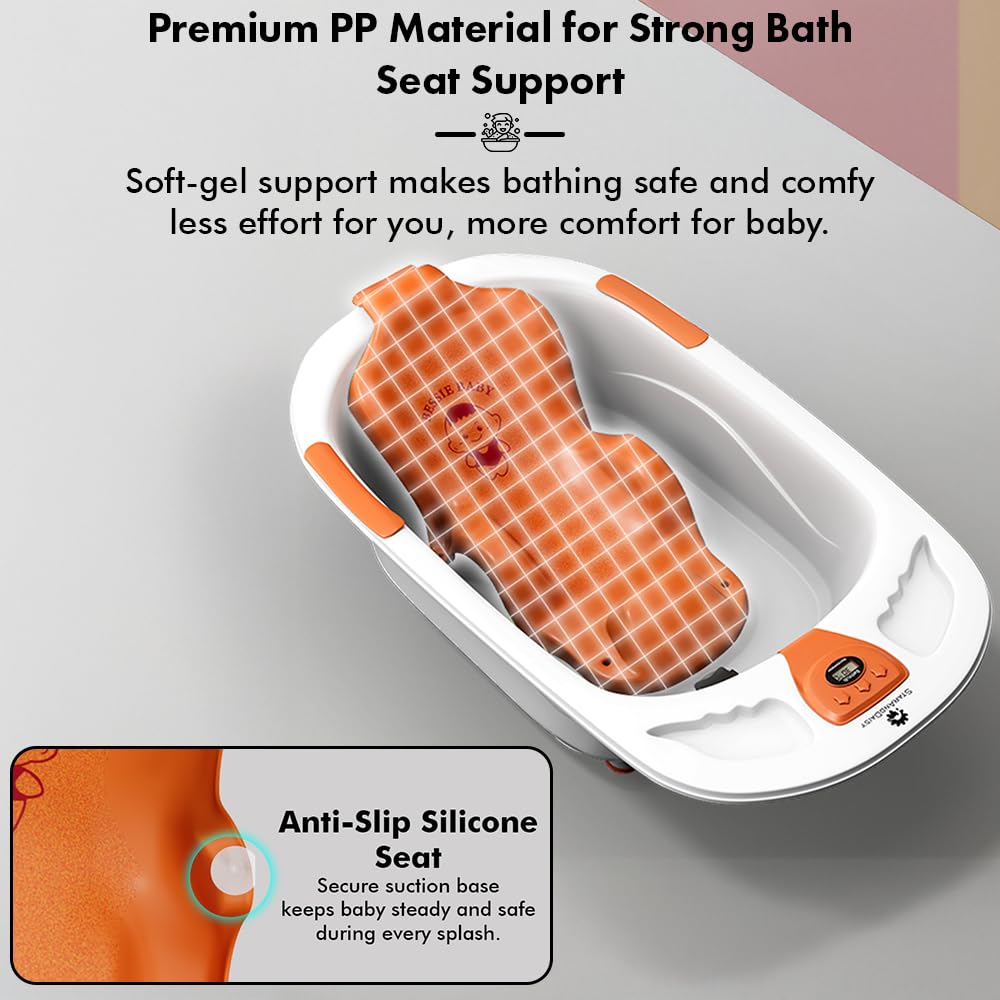StarAndDaisy Baby Bath tub for 0 to 5 Years with Temperature Sensor/Bath tub for Kids 0-3 Years for Kids with Anti-Slip Legs/Bath tub for Baby with Baby Bather Without Wheel(White-Orange)