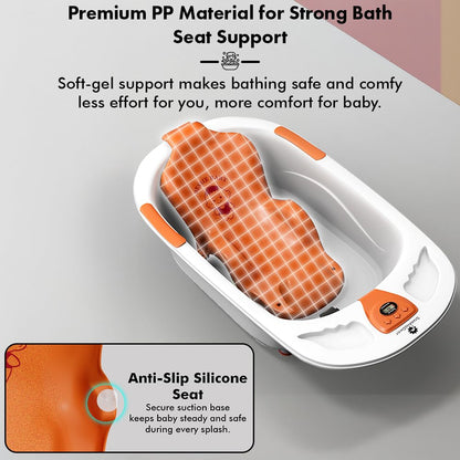 StarAndDaisy Baby Bath tub for 0 to 5 Years with Temperature Sensor/Bath tub for Kids 0-3 Years for Kids with Anti-Slip Legs/Bath tub for Baby with Baby Bather Without Wheel(White-Orange)