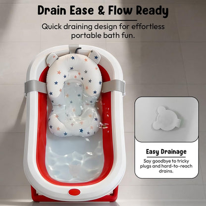 StarAndDaisy Bath Tub for Baby 0-3 Years/Foldable Bath tub for Kids with Cushion, Space Saving Design, Newborn Baby Folding Bathing Tub Girls & Boys, Easy to Store -Red