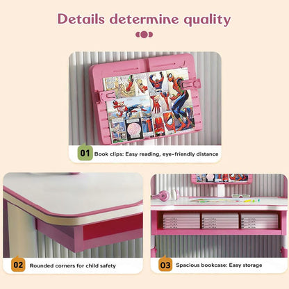 StarAndDaisy Study Table for Kids 5-12years Boys Girls, Multi-Functional Study Table for Kids | Adjustable Angle Table with Storage (Pink)
