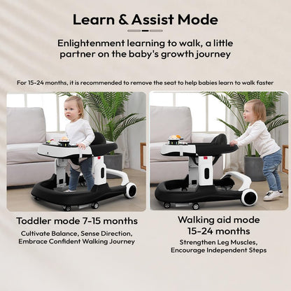 StarAndDaisy Baby Walker/Multifunction/Anti-o Shaped Leg/Anti-Fall/Music Box/Height Adjustment/Baby/Newborn/Girl/boy/ 6-15months *with SEAT Cushion (Premium Black)