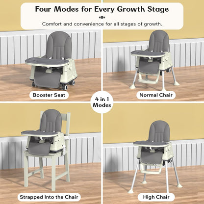 StarAndDaisy High Chair for Baby/Baby Feeding Chair for 0 to 5 Years with 4 in-1 Multifunctions/High Chair with Height Adjustable, Detachable Tray & One-Hand Adjustable - Grey