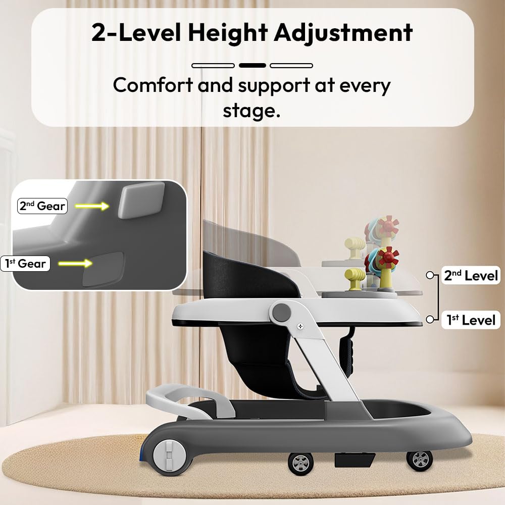 StarAndDaisy Baby Walkers For 6-24 Month Baby Boy Girl/Walker For Kids For 1 Years With Adjustable Height, Musical Tray/WalkerBaby With Brakes Prevant from Falling,Light Grey